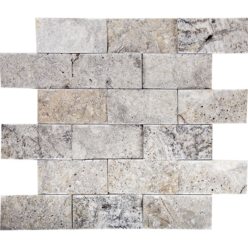 Argento Travertine 2" x 4" Split Face Mosaic Tile