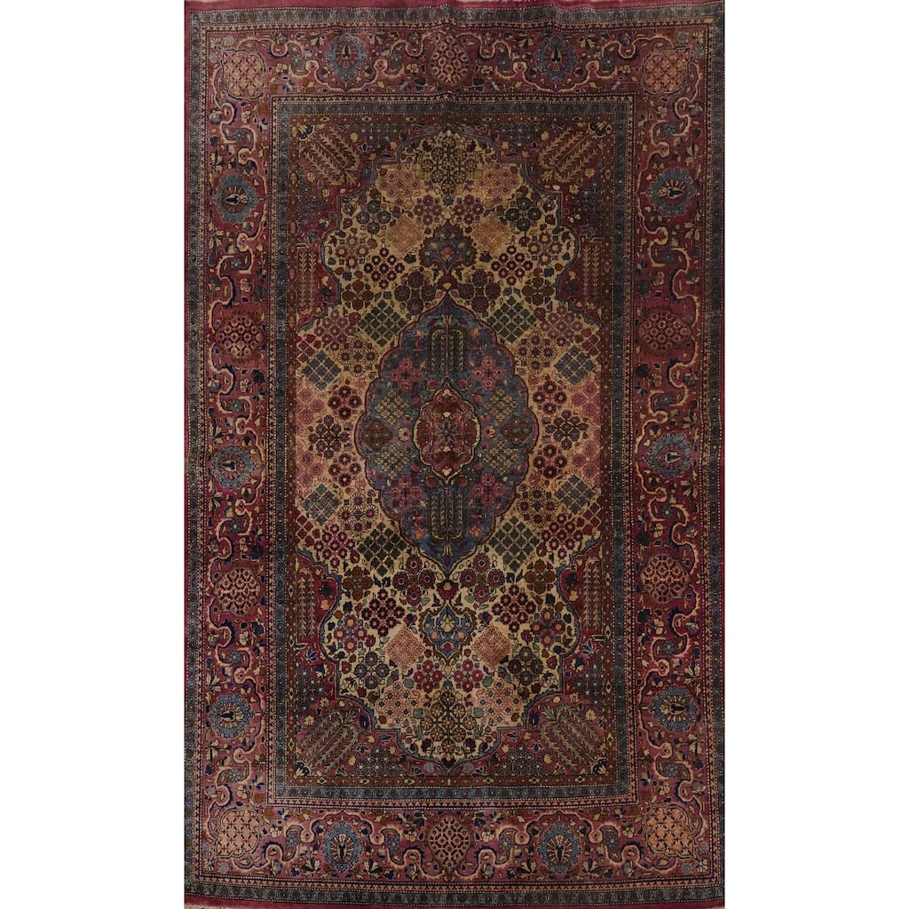 Hand Knotted Oriental 100% Silk Carpet Traditional Floral Beige & Ivories Kashan Area Rug - 6' 8'' X 4' 3''