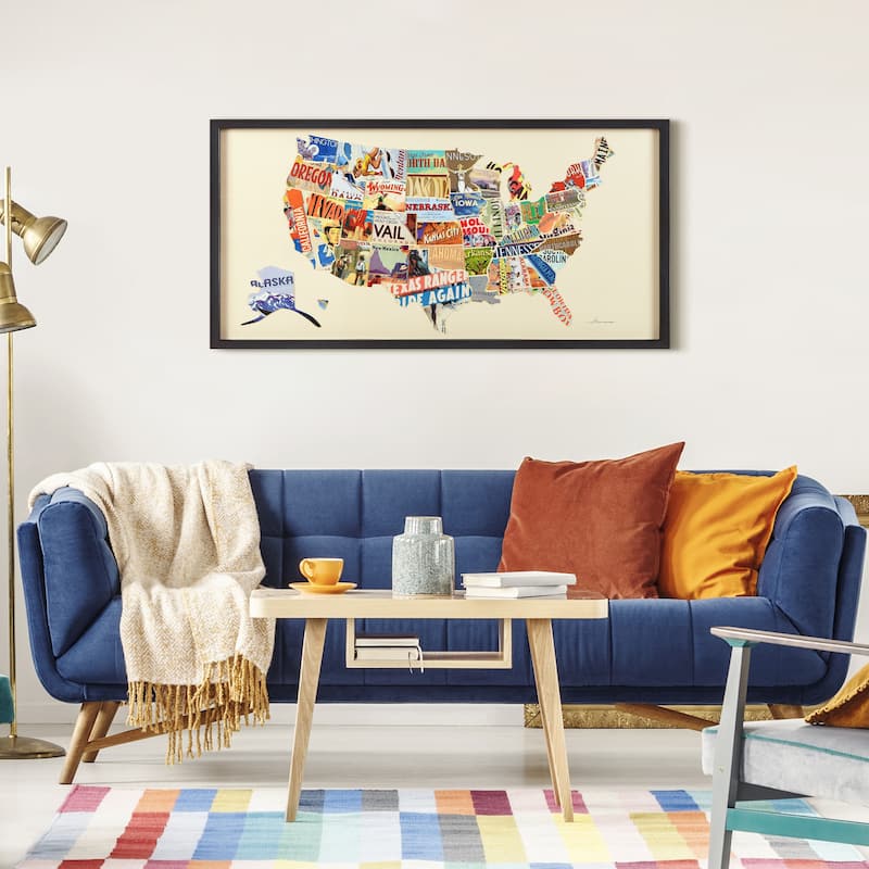 Empire Art "Across America" Alex Zeng's dimensional collage, under glass & a black shadow box frame