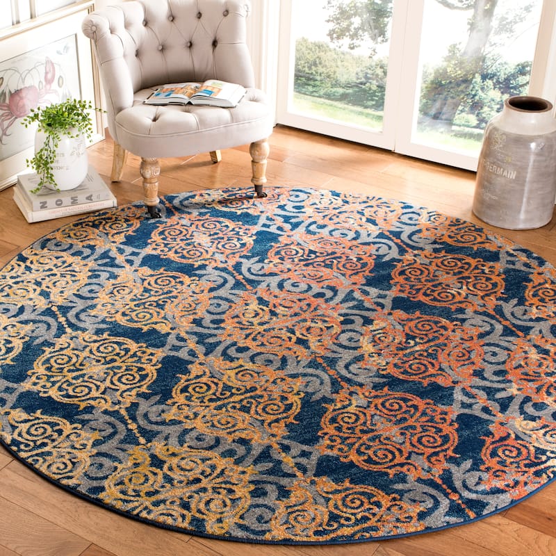 SAFAVIEH Evoke Deschka Vintage Boho Medallion Rug - 6'7" Round - Blue/Orange