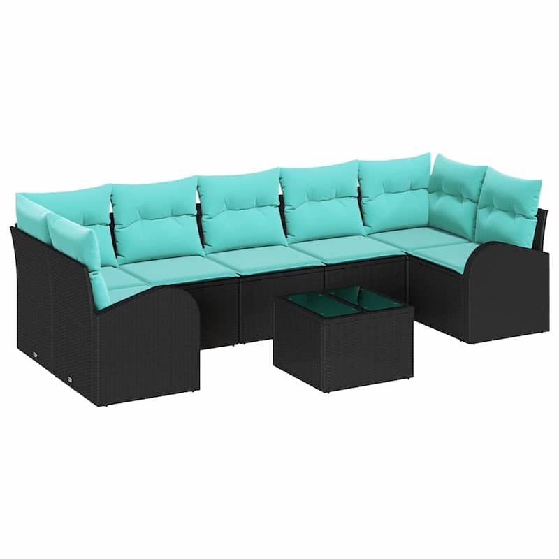 vidaXL 8 Garden Sofa Set with Cushions Black/Brown/Grey Poly Rattan - 113.8 x 48.8 x 27.2