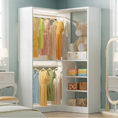 Cimly 35.4'' Coner Closet Organizer with Hanging Rods, Space Saving Closet System with Storage Shelves