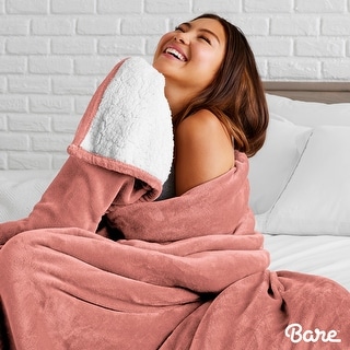 Bare Home Sherpa Fleece Blanket - Reversible Plush Bed Blanket (Twin/Twin XL - Dusty Rose)