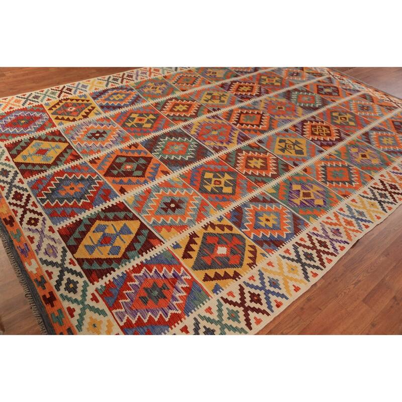 Kilim Oriental Area Rug Flatweave Reversible Multi-Color Wool Carpet - 8'0"x 11'6"