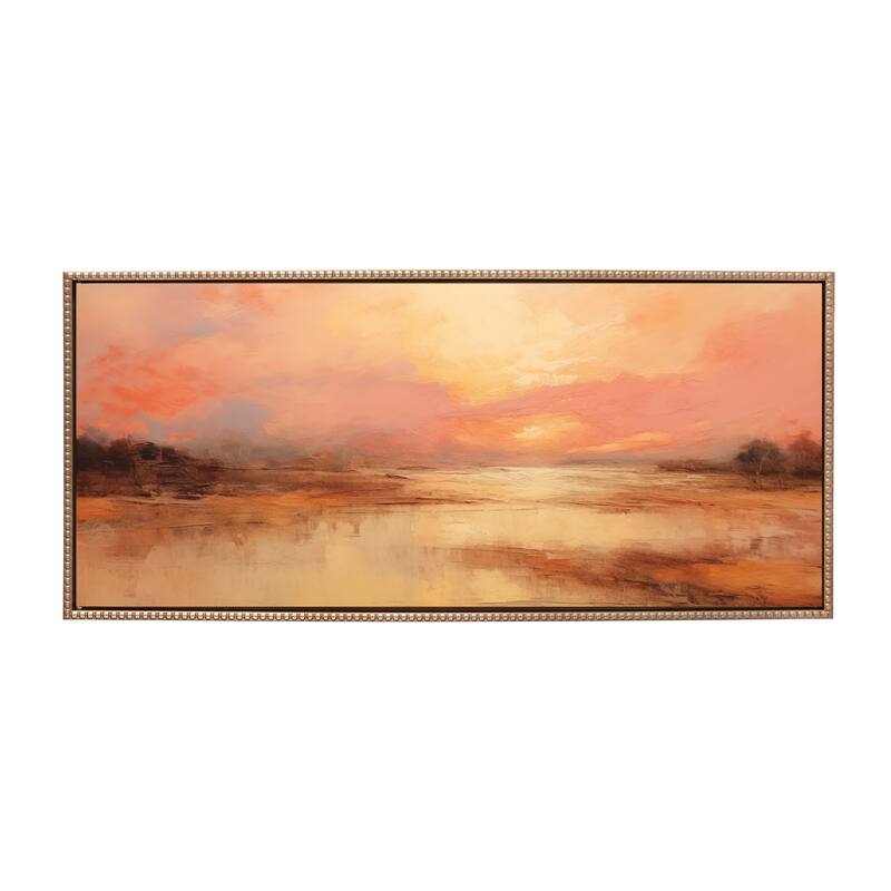 Kate and Laurel Sylvie Beaded Peach Landscape Framed Canvas by The Creative Bunch Studio