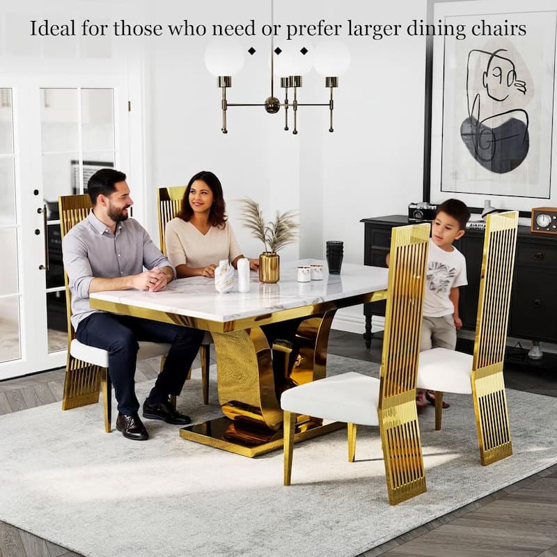 Polished Gold Dining Chairs with White Boucle Upholstery