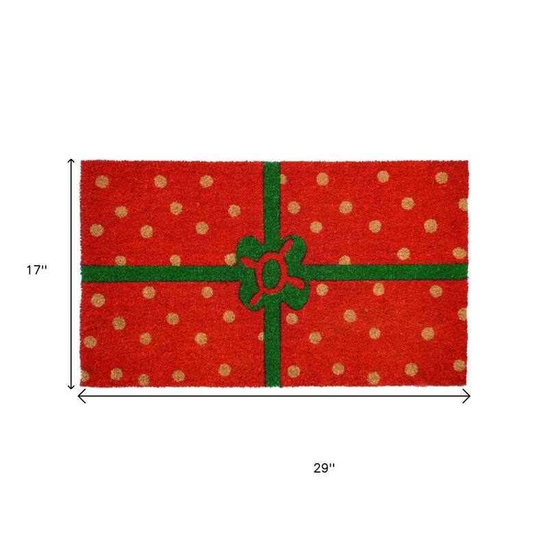 HomeRoots 17" X 29" Brown Green And Red Christmas Outdoor Coir Door Mat - 17.00' X '29.00