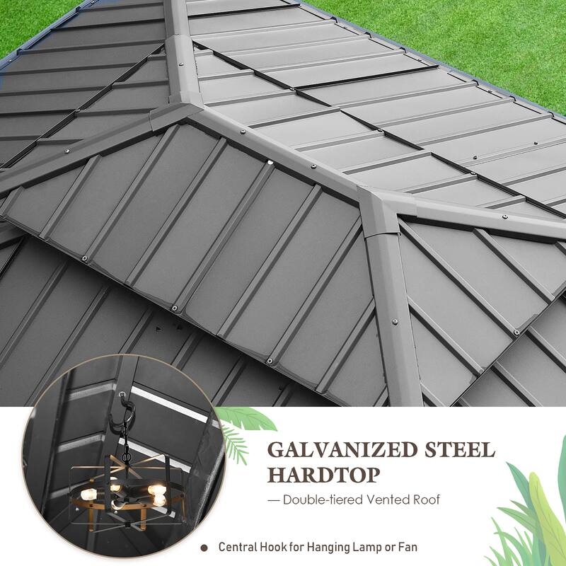 Costway 12ft x 10ft Hardtop Gazebo 2-tier Outdoor Galvanized Steel - See details