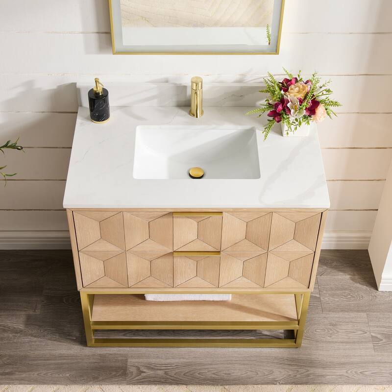 Milagro Bath Vanity with White Quartz Stone Top without Mirror