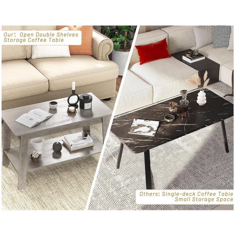 2-Tier Industrial Coffee Table with Storage Shelf