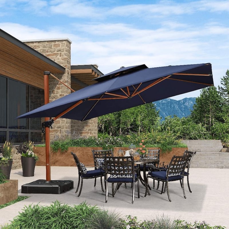 PURPLE LEAF 12ft Square Wood Pattern Patio Cantilever Umbrella