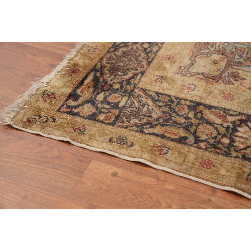 Hand Knotted Traditional Silk Orange Geometric Area Rug - 5' 9'' X 4' 2''