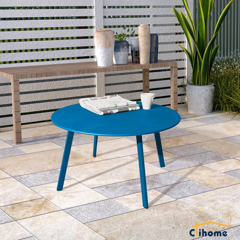 Clihome Weather Resistant Round Steel Patio Large Coffee Table