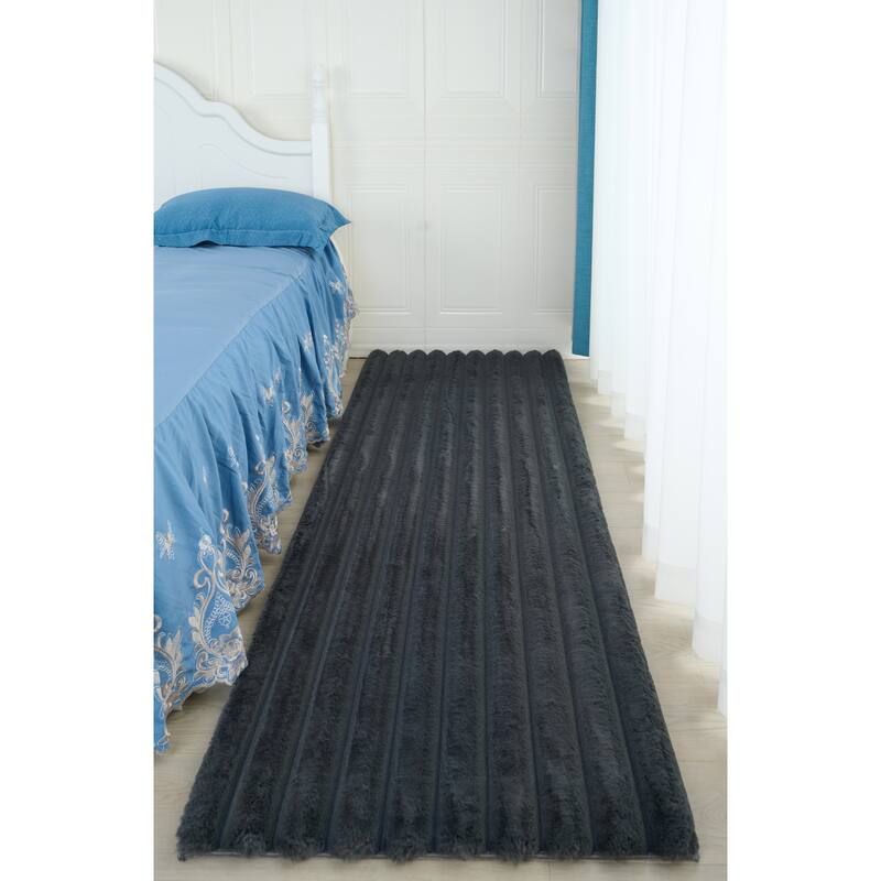 Madrid Collection Ultra Soft Ribbed Faux Fur Area Rug