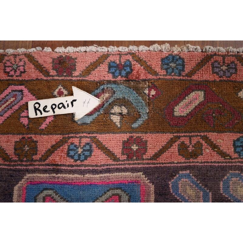 Geometric Meshkin Persian Vintage Runner Rug Hand-Knotted Wool Carpet - 3'9" x 10'6"