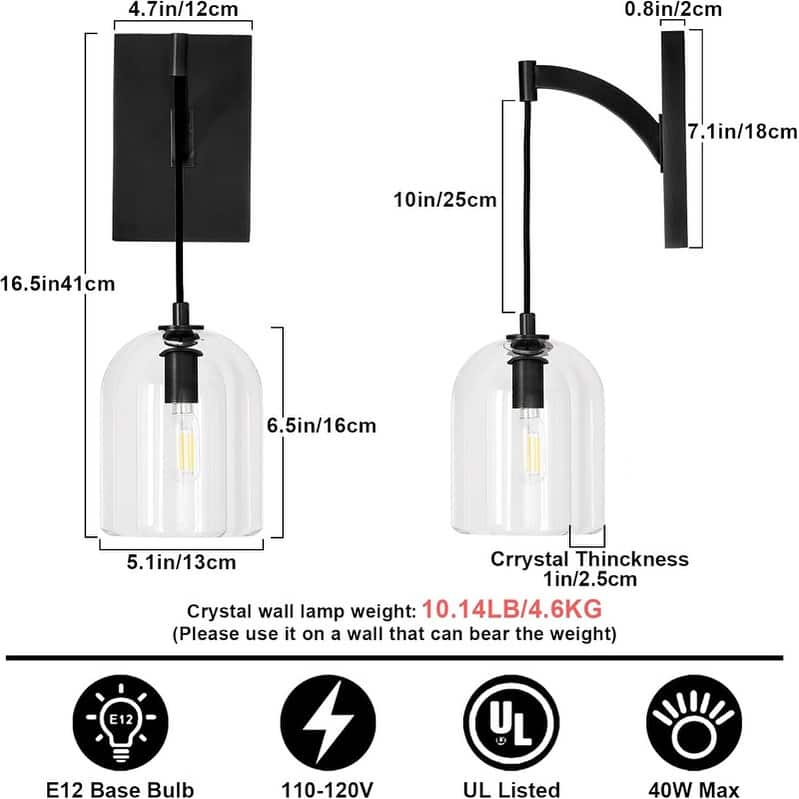 KAYLA 5.1in W 16.5in H 1-Light Modern Crystal Wall Sconce, Indoor Hemisphere Wall Lighting with Clear Crystal Shade