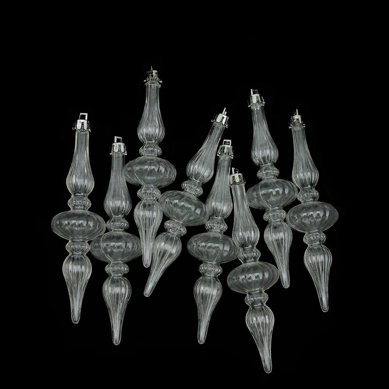 8ct Transparent Shatterproof Christmas Finial Ornaments 5"