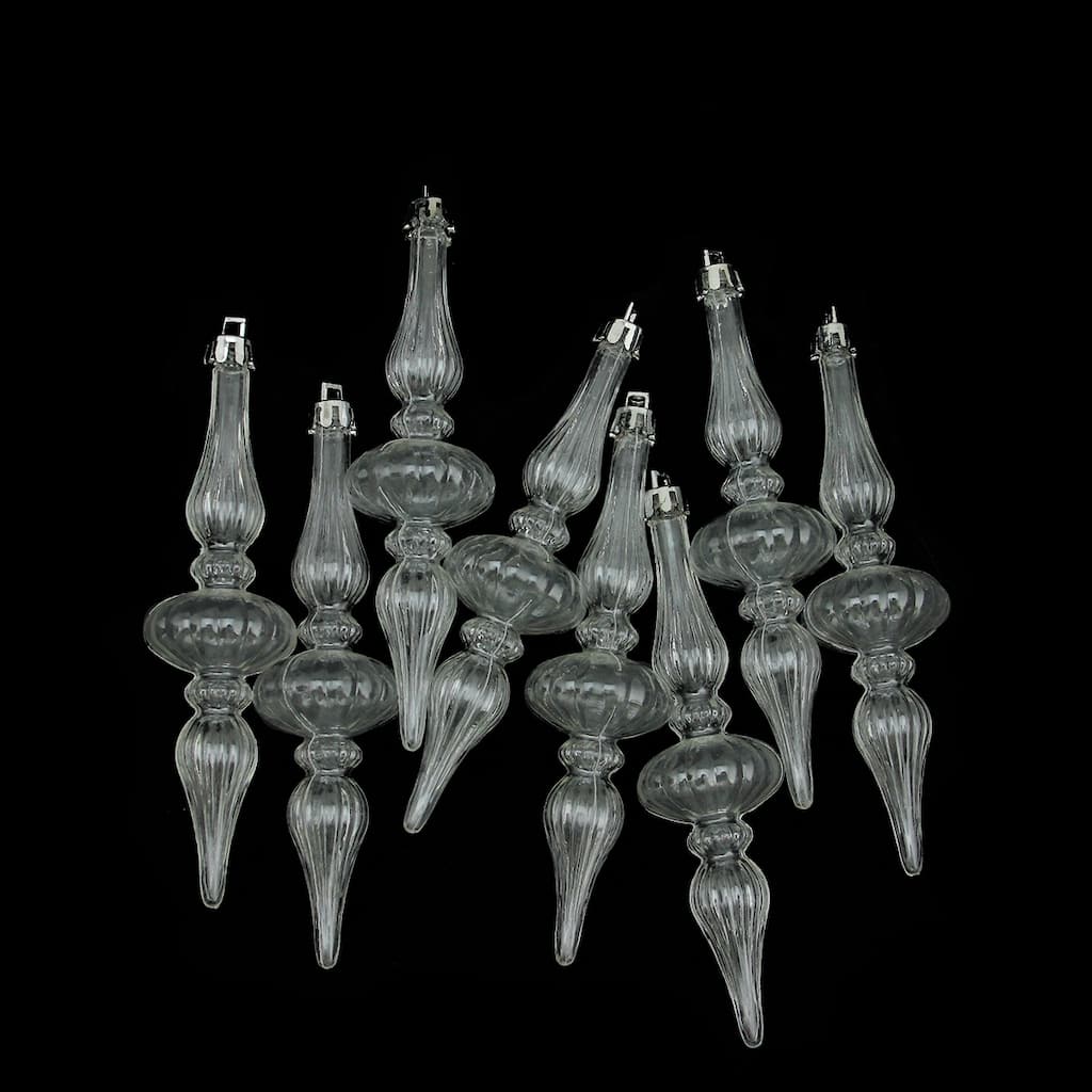 8ct Transparent Shatterproof Christmas Finial Ornaments 5"