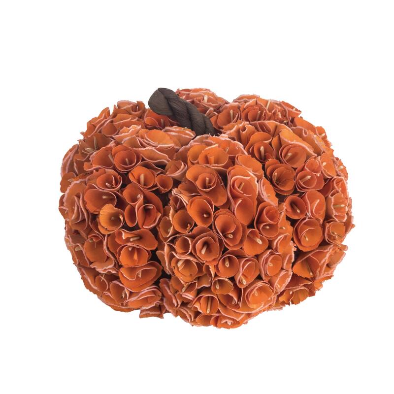 Transpac Wood 8.5 in. Orange Harvest Rosette Pumpkin
