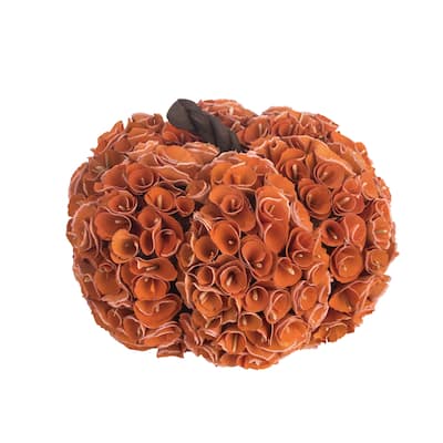 Transpac Wood 8.5 in. Orange Harvest Rosette Pumpkin