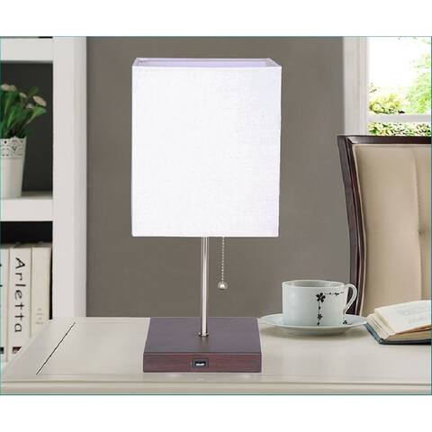 White Modern USB Lamp Wood Base - 16x7x7