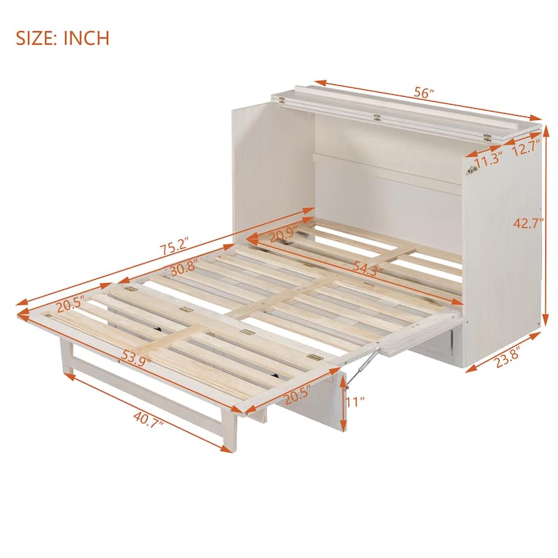 Full Size Modern Murphy Bed with Storage Drawers and USB