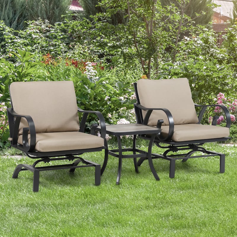 Ronley Transitional Brown Metal Padded Outdoor 3-Piece Patio Chairs with Cushion and Table Set - Brown