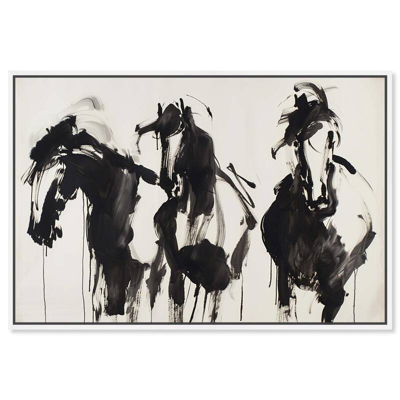 Horses in Ink Canvas by Art Remedy - White - 24" x 16"