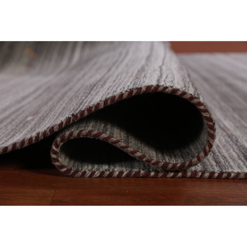 Hand Knotted Oriental 100% Wool Carpet Tribal Stripe Greys & Charcoal Gabbeh Area Rug - 9' 7'' X 8' 1''