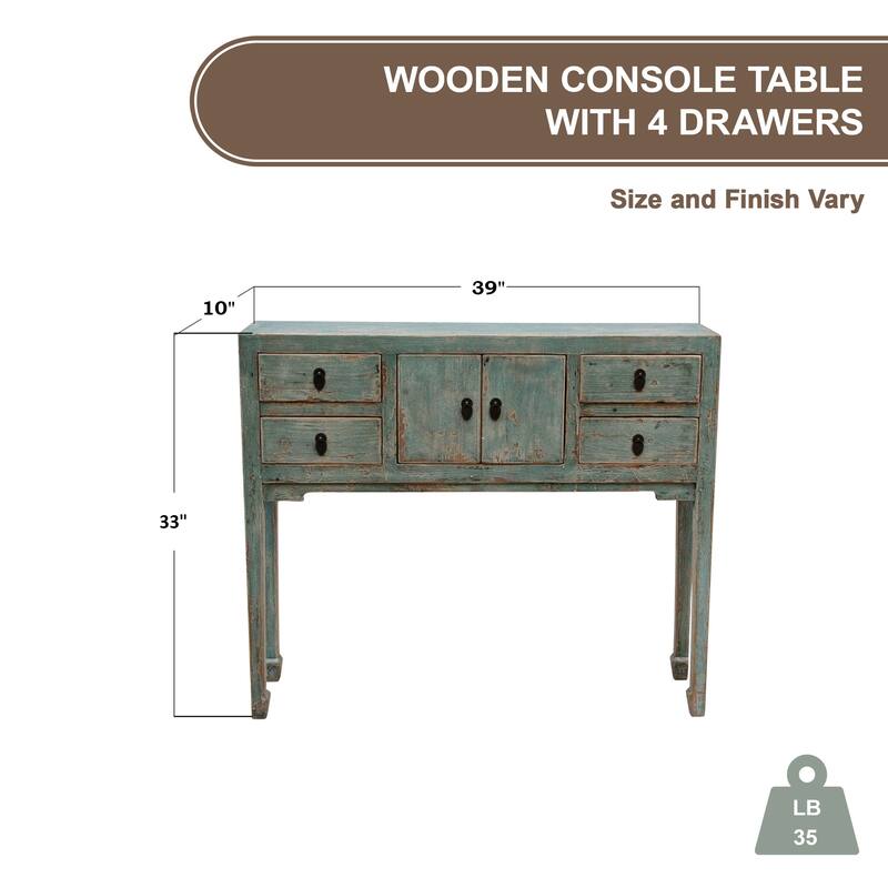 Artissance Console Table w/4 Drawers, 39" Long, Weathered Soft Aqua