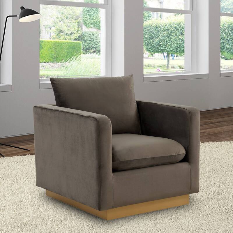 Nervo Velvet Modern Single Seater Sofa, Accent Arm Chair with Gold Stainless Steel Square Base for Living Room & Bedroom - 32.67