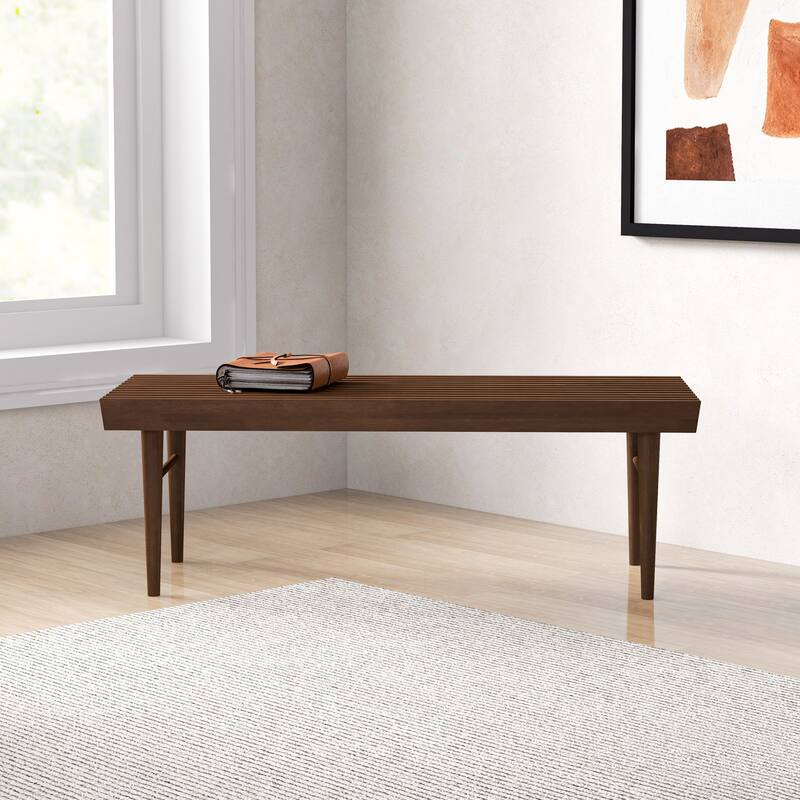 GDFStudio - Mia Mid-Century Modern 47.2" Wide Solid Wood Bench with Natural Walnut Stain Finish - 47.2"W