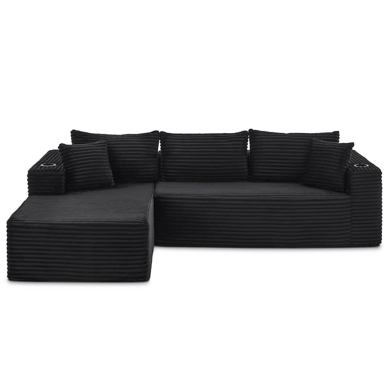 Upholstered L-Shaped Full Foam Sectional Sofa Couch Chaise with Pillows, No Assembly Required