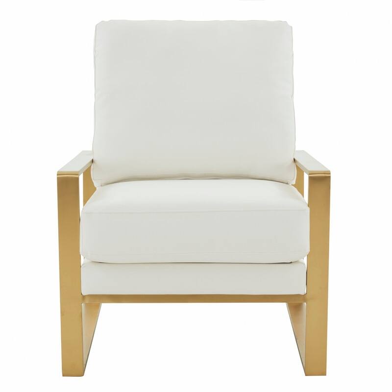 Jefferson Contemporary Leather Accent Armchair with Brushed Gold Base, Removable Cushions, and Durable Spring-Supported Seat