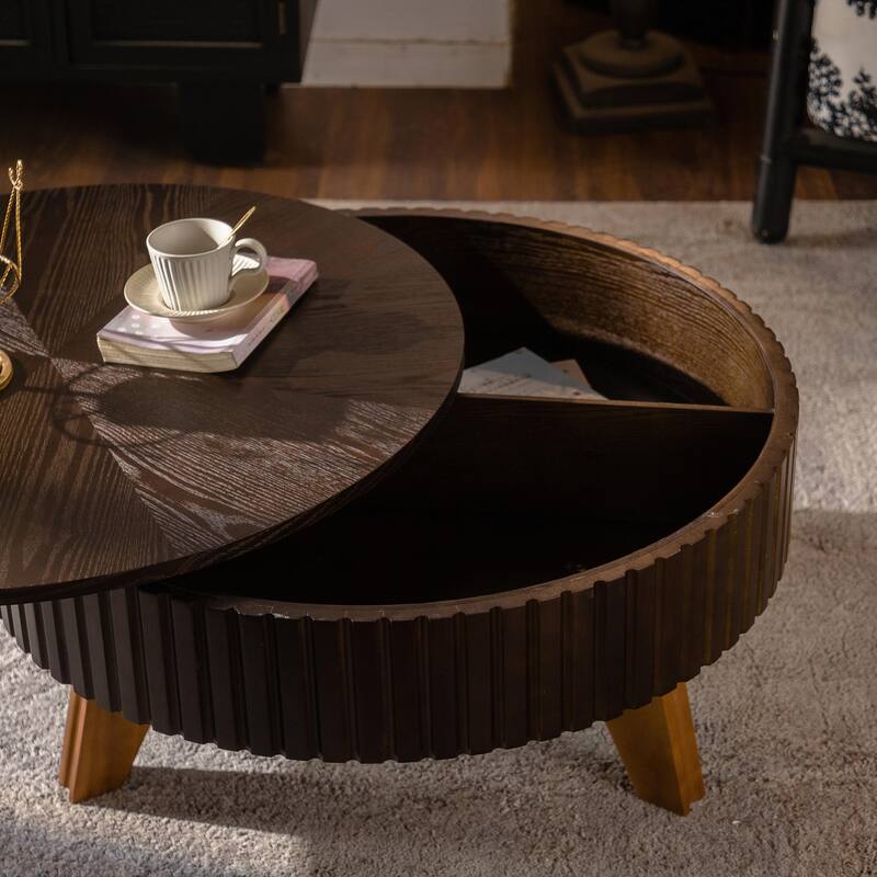Retro Round Coffee Table with Storage