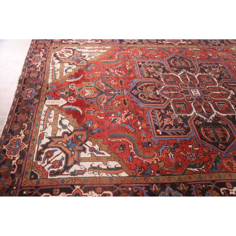 Hand Knotted Oriental 100% Wool Carpet Traditional Medallion Red Heriz Area Rug - 9' 7'' X 6' 11''