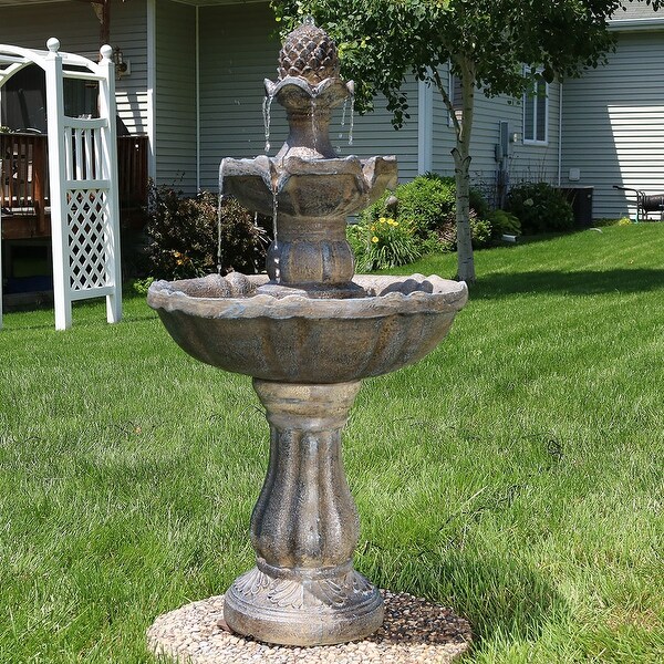 Sunnydaze 2 Tier Pineapple Water Fountain Solar on Demand Fountain 33 Inch Tall