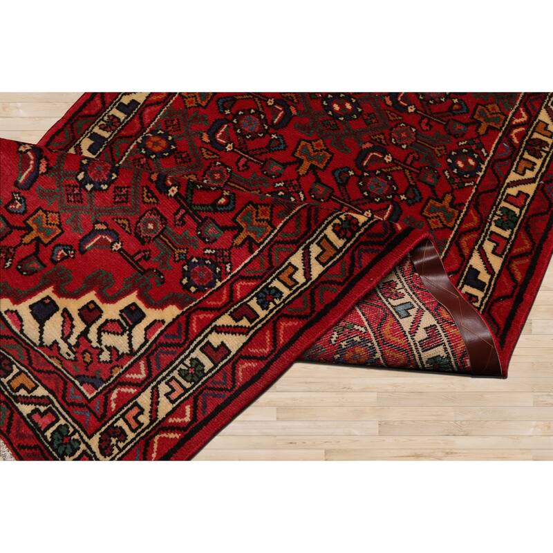 2'8''x9'8'' Runner Hand Knotted Wool Red Hamedan Traditional Rug - 2' 8'' x 9' 8''