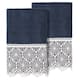 Authentic Hotel and Spa 100% Turkish Cotton Arian 2PC Cream Lace Embellished Hand Towel Set - Navy