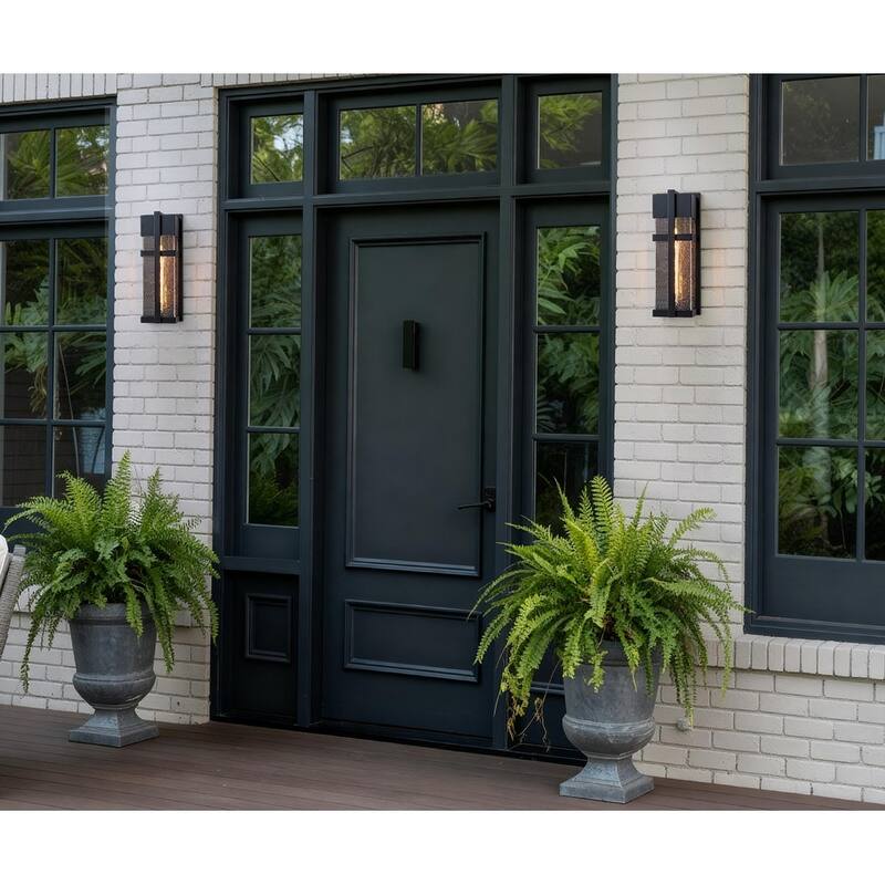 Modern Outdoor Wall Sconce with Seeded Glass - Black