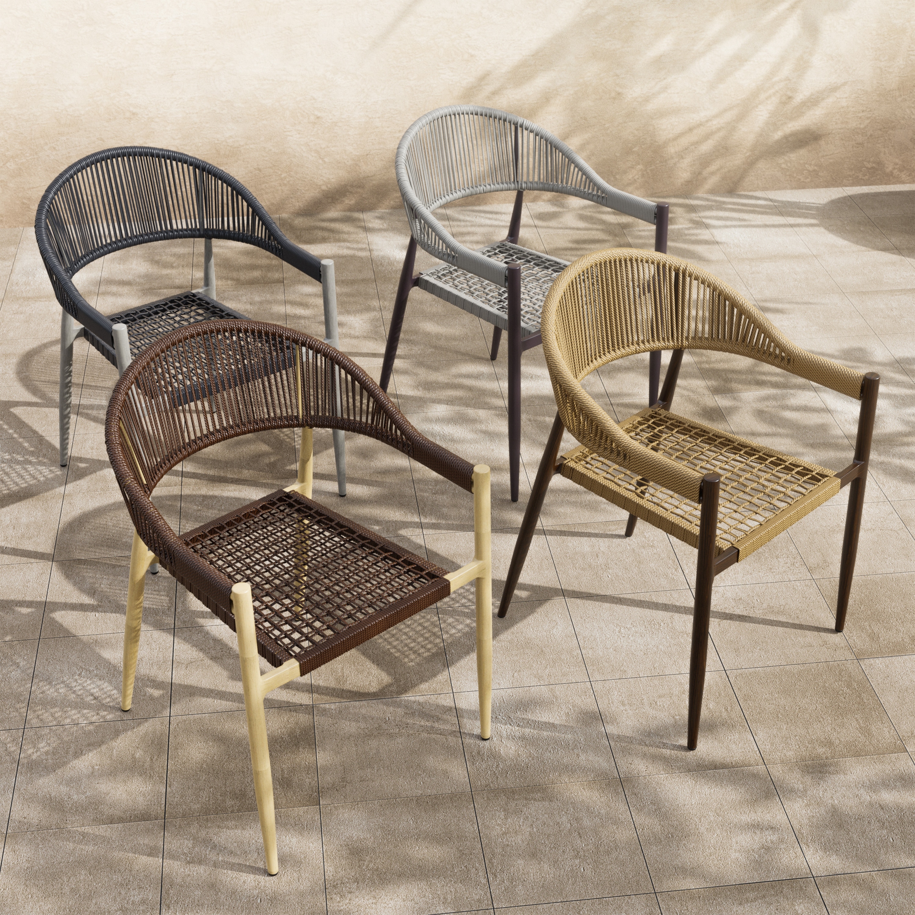 Holcomb Modern Wicker Rope Curved Patio Dining Arm Chair by Furniture of America