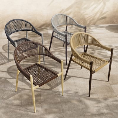 Holcomb Modern Wicker Rope Curved Patio Dining Arm Chair by Furniture of America