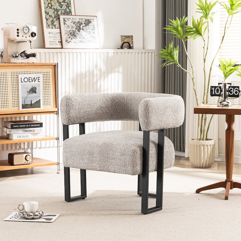 Upholstered Teddy Velvet Single Accent Chair Modern Corner Padded Boucle Armchair for Living Room Bedroom Lounge