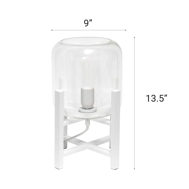 Glass Industrial Table Lamp with Wood Base and Cylinder Shade - 9 x 9 x 13.5 in. (L x W x H)