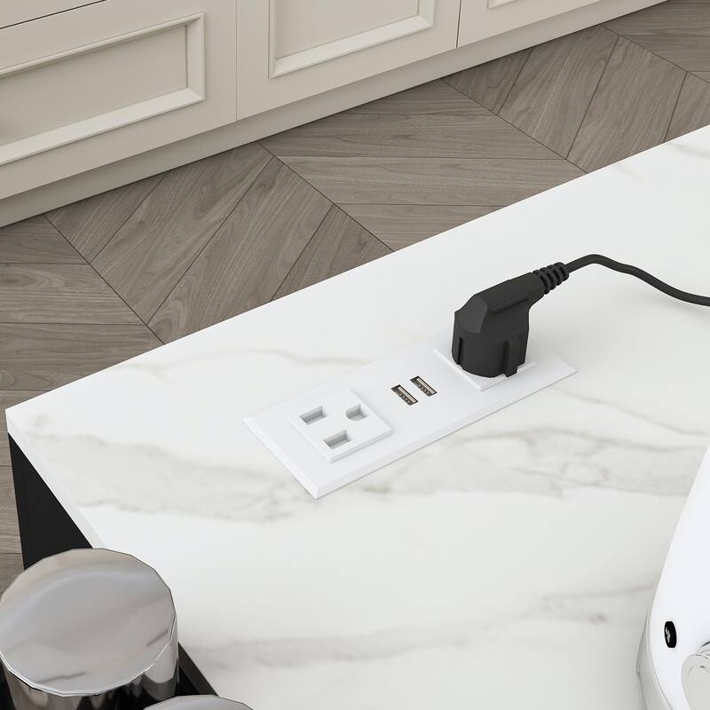 Roomfitters 75 Inch Kitchen Island with Extendable Dining Table, Rolling Kitchen Cart with Power Outlet & Storage Cabinet, Black