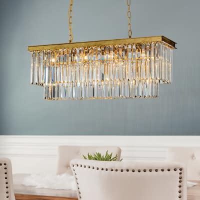 10/11-Light Matte Gold Vintage Fringe Crystal Chandelier Glam Lighting Adjustable for Dining & Kitchen Areas