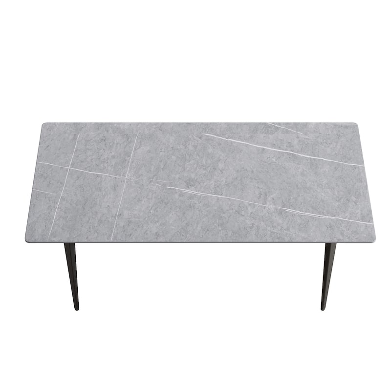 71" Modern Simply Marble Dining Table, Rectangular Sintered Stone Top and Carbon Steel legs