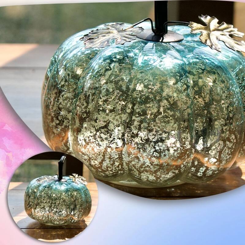 Mercury Glass Pumpkin Lights with Timer – Fall Halloween Table Decorations for Home & Thanksgiving Decor