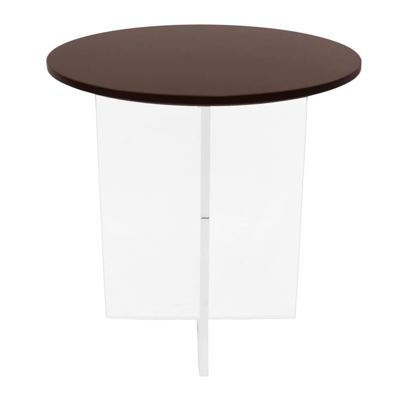 LeisureMod Valore Modern Side Coffee Accent Table with Round Wood Top and Acrylic Cross Legs for Home Office Living Room Bedroom