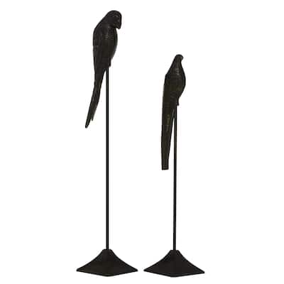 Aluminum Metal Bird Decorative Sculpture - Set of 2 Black - Roche River Decor